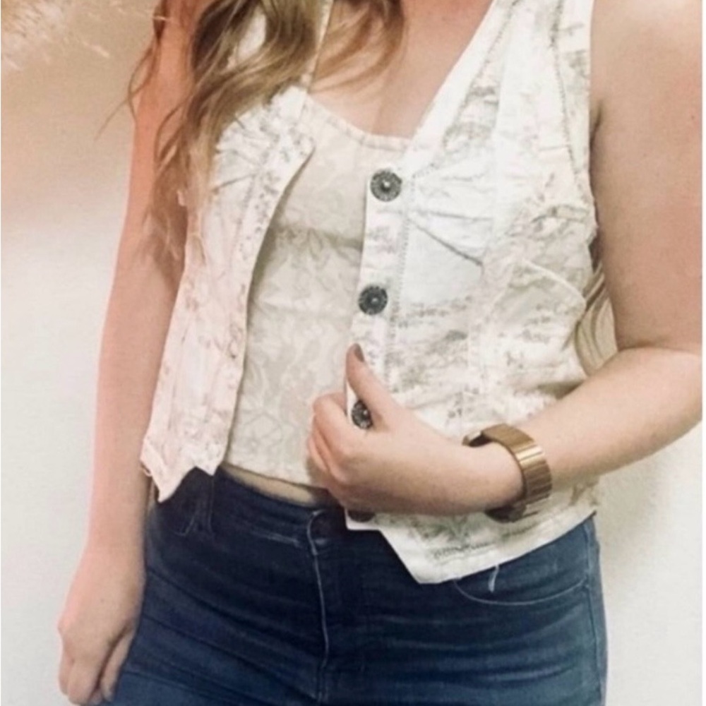 Anthropologie Hei Hei Floral Toile Ruffle Back Vest Size 12 - Picture 5 of 10